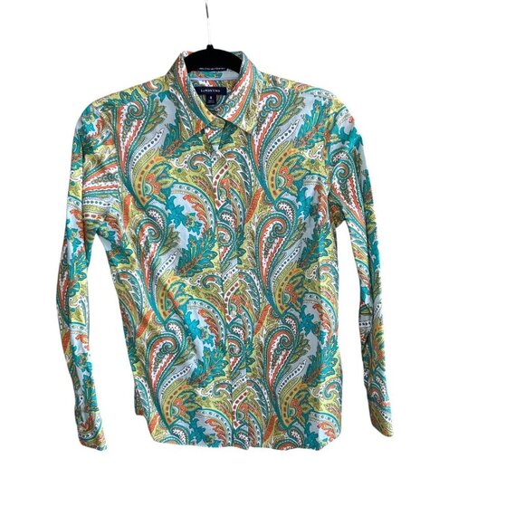 Lands' End Colorful Paisley No Iron Pinpoint Oxford Button Front Shirt Size 6 - Picture 1 of 7
